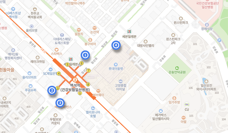 버스 이용시 백석역 사거리 교통편